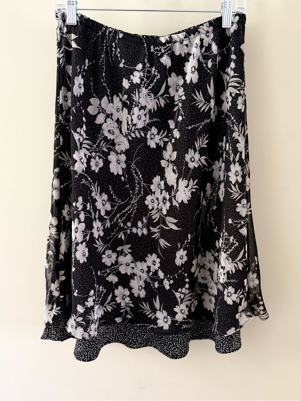 REVERSIBLE Notations Lightweight Black & White Skirt - Floral & Polka Dots Large